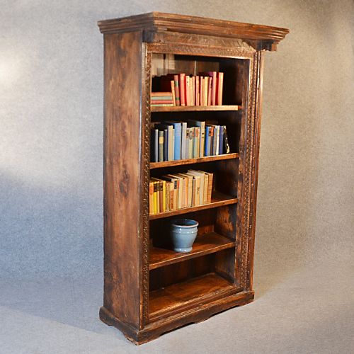 Antique Large Bookcase Open Carved Book Library Cabinet Solid Teak C1900