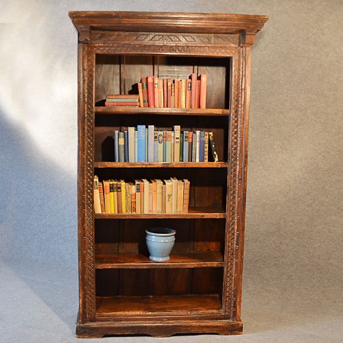 fig 2. Antique Large Bookcase Open Carved Book Library Cabinet Solid Teak c1900
