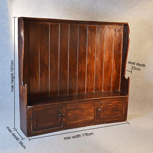 fig 1. Antique Settle Bench Seat Country English Victorian c1870
