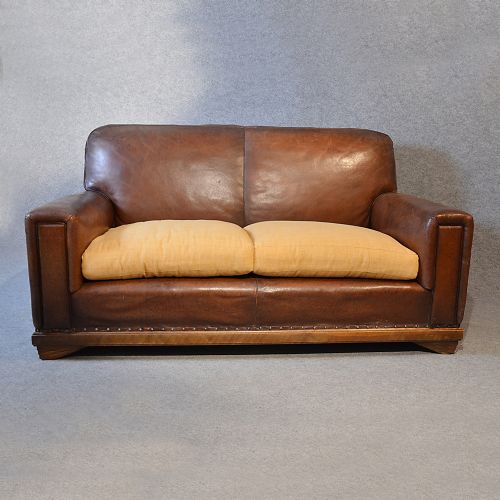 fig 2. Sofa Vintage Leather Antique 2 Seater Club Settee Art Deco Period Couch c1930