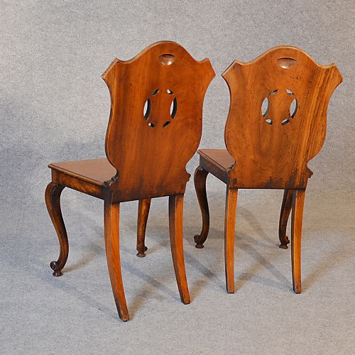 fig 3. Antique Pair Hall Chairs Quality Mahogany Cabriole Leg Victorian English c1860