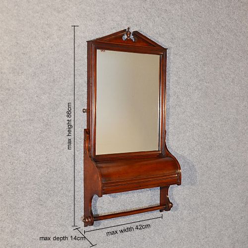fig 1. Antique Wall Mirror Hall Dressing Vanity Bathroom with Valet Drawer & Rail c1870