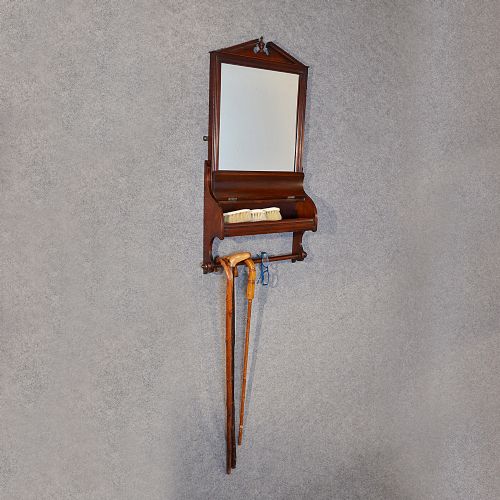 fig 2. Antique Wall Mirror Hall Dressing Vanity Bathroom with Valet Drawer & Rail c1870