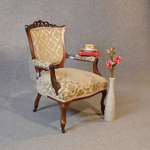 Antique Armchair Walnut Victorian English Salon Reading Arm Chair C1870