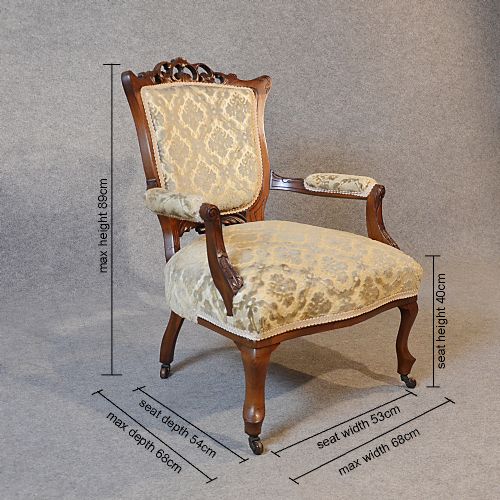 fig 1. Antique Armchair Walnut Victorian English Salon Reading Arm Chair c1870
