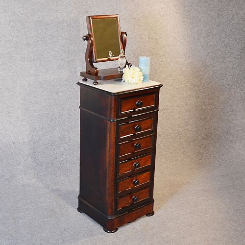 Antique Chest Drawers Tall Bedside Cabinet Pot Cupboard Fine Burr Walnut C1850