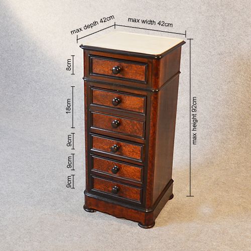 fig 1. Antique Chest Drawers Tall Bedside Cabinet Pot Cupboard Fine Burr Walnut c1850