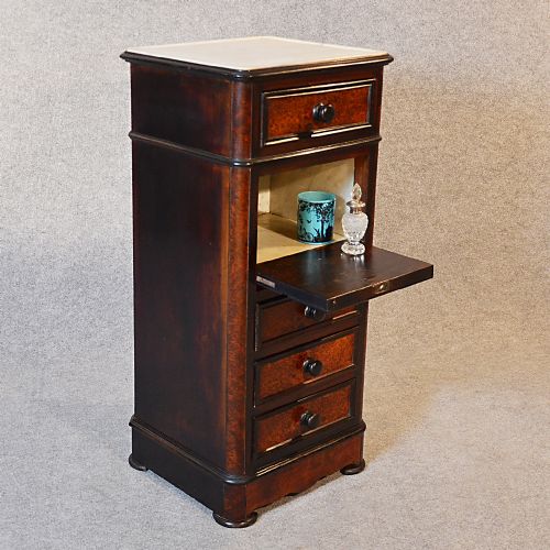 fig 2. Antique Chest Drawers Tall Bedside Cabinet Pot Cupboard Fine Burr Walnut c1850