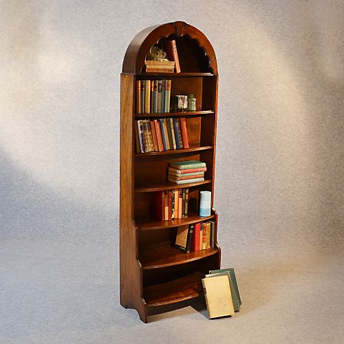 Antique Oak Bookcase Waterfall Book Library Shelves English Edwardian C1910
