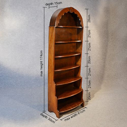 fig 1. Antique Oak Bookcase Waterfall Book Library Shelves English Edwardian c1910