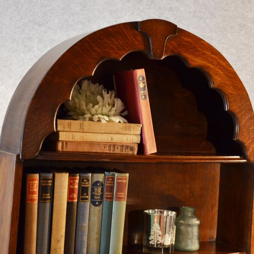 fig 2. Antique Oak Bookcase Waterfall Book Library Shelves English Edwardian c1910