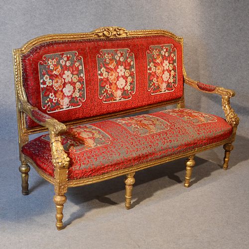 Antique French Gilt Frame Settee Salon Boudoir Sofa Couch C1900
