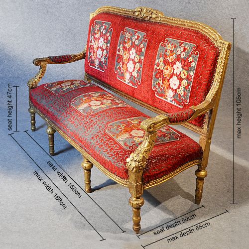 fig 1. Antique French Gilt Frame Settee Salon Boudoir Sofa Couch c1900