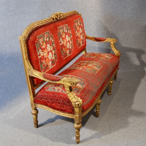 fig 2. Antique French Gilt Frame Settee Salon Boudoir Sofa Couch c1900