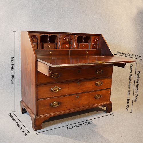 fig 1. Antique Georgian Writing Bureau Large English Mahogany Desk Chest c1780