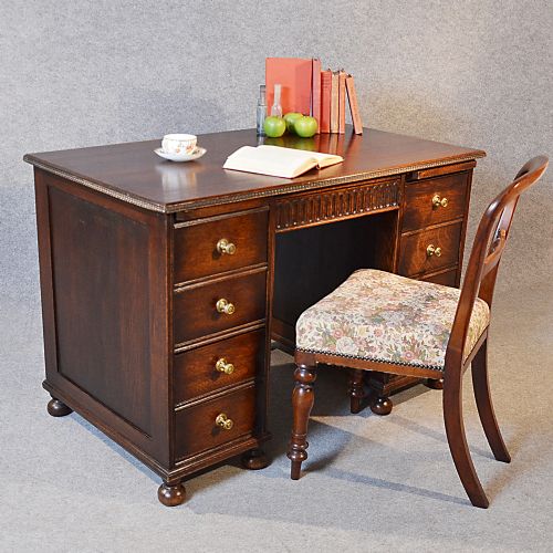 Antique Desk Edwardian English Oak Twin Pedestal Writing Study Table C1910