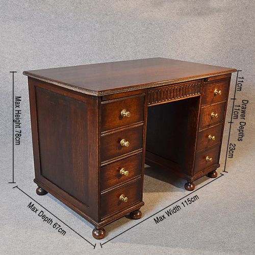 fig 1. Antique Desk Edwardian English Oak Twin Pedestal Writing Study Table c1910