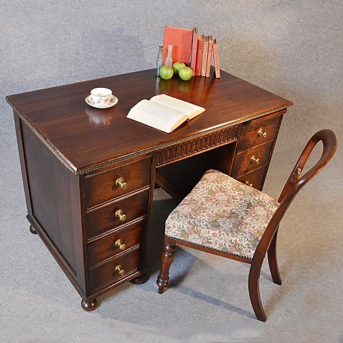 fig 2. Antique Desk Edwardian English Oak Twin Pedestal Writing Study Table c1910