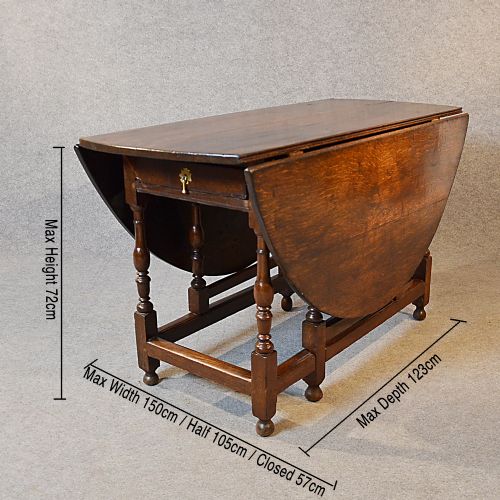 fig 1. 5' Oak Gate Leg Table Kitchen Dining Farmhouse Gateleg With Drawer c1800