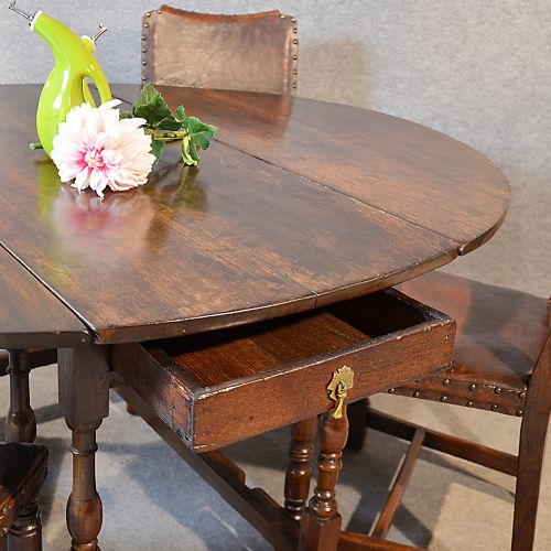 fig 2. 5' Oak Gate Leg Table Kitchen Dining Farmhouse Gateleg With Drawer c1800