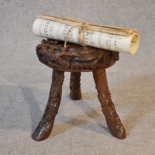 Antique Oak Stool Intricately Hand Carved Three Leg English Country Seat C1800