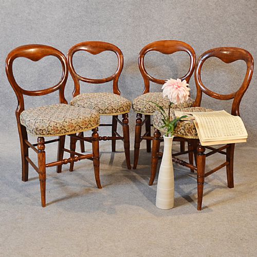 Antique Set 4 Four Dining Chairs English Victorian Balloon Back C1880