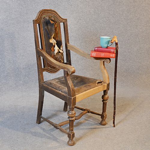 Antique Armchair English Oak & Leather Carver Quality Large Chair C1850