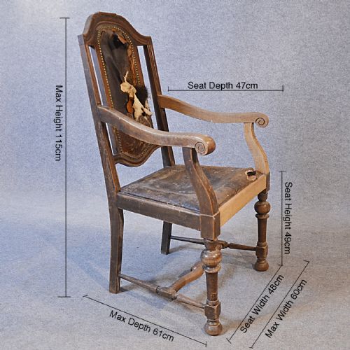 fig 1. Antique Armchair English Oak & Leather Carver Quality Large Chair c1850