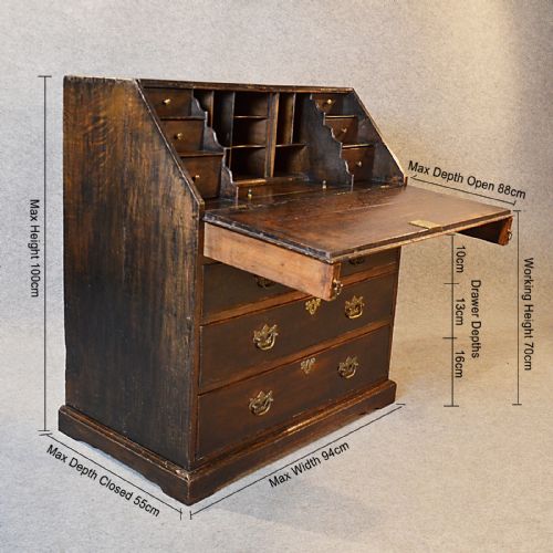 fig 1. Antique Bureau Georgian Writing Desk on Chest Quality English Oak c1754