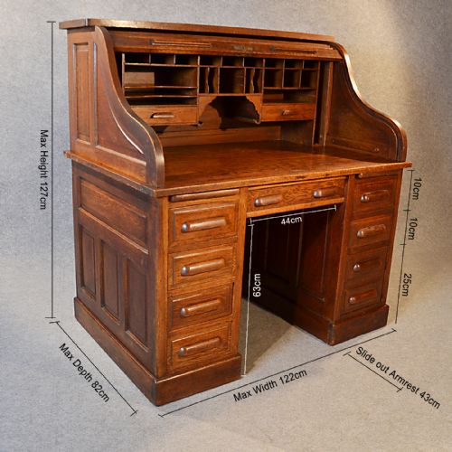 fig 1. Antique Roll Top Writing Bureau Desk Oak Edwardian Globe Wernicke Rolltop c1910