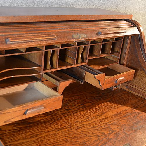 fig 5. Antique Roll Top Writing Bureau Desk Oak Edwardian Globe Wernicke Rolltop c1910