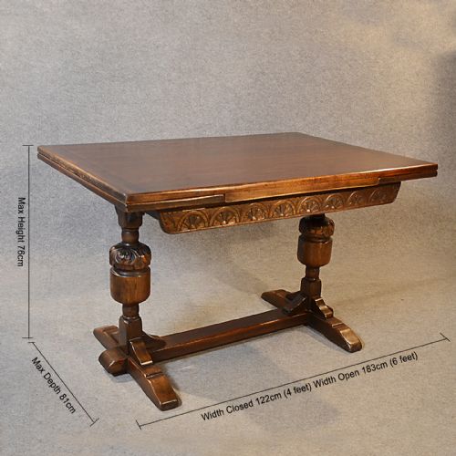 fig 1. Antique Oak Kitchen Dining Table Extending Draw Leaf 4-6 Seater Edwardian c1910