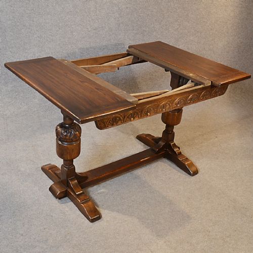 fig 2. Antique Oak Kitchen Dining Table Extending Draw Leaf 4-6 Seater Edwardian c1910