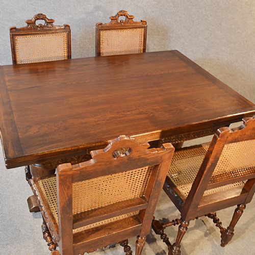 fig 3. Antique Oak Kitchen Dining Table Extending Draw Leaf 4-6 Seater Edwardian c1910