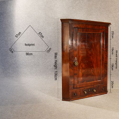 fig 1. Antique Corner Cupboard Wall Cabinet Fine English Georgian Flame Mahogany c1780