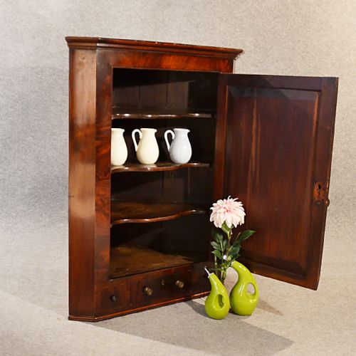 fig 2. Antique Corner Cupboard Wall Cabinet Fine English Georgian Flame Mahogany c1780
