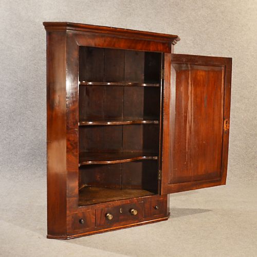fig 4. Antique Corner Cupboard Wall Cabinet Fine English Georgian Flame Mahogany c1780