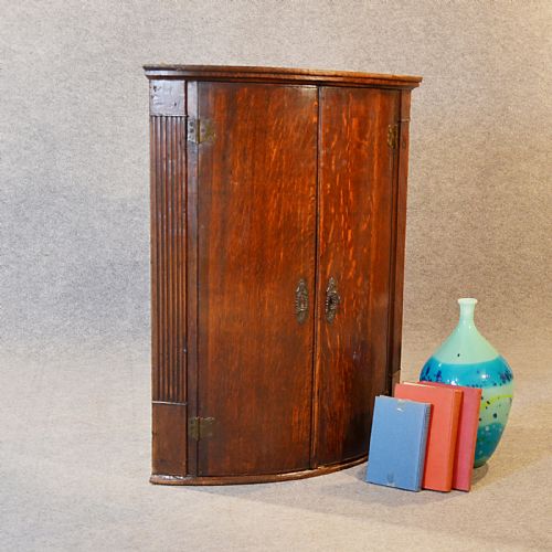 Antique Oak Bow Front Corner Cupboard English Georgian Wall Cabinet C1780