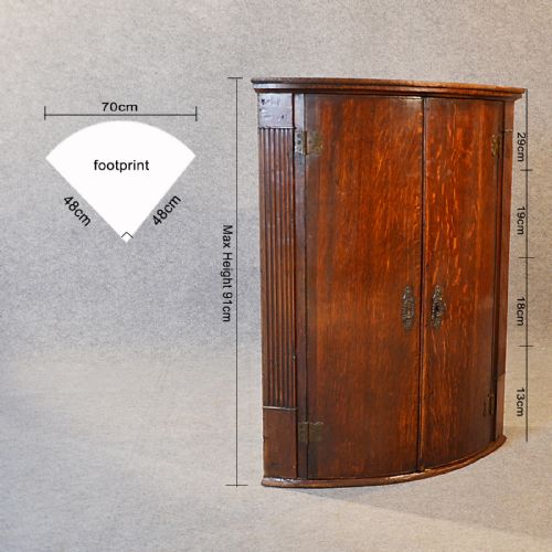 fig 1. Antique Oak Bow Front Corner Cupboard English Georgian Wall Cabinet c1780