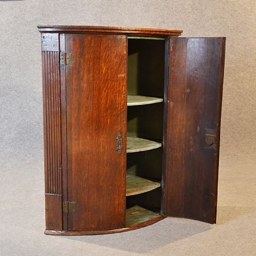 fig 2. Antique Oak Bow Front Corner Cupboard English Georgian Wall Cabinet c1780