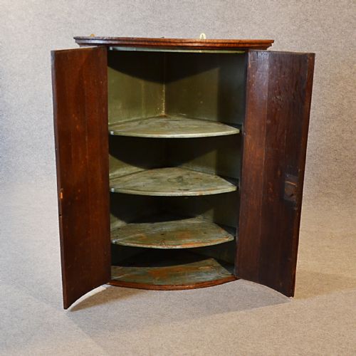 fig 3. Antique Oak Bow Front Corner Cupboard English Georgian Wall Cabinet c1780