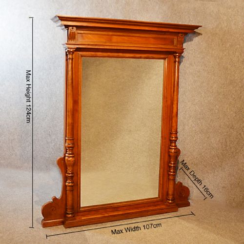fig 1. Antique Large Wall Mirror Over Mantle English Walnut Looking Glass c1880