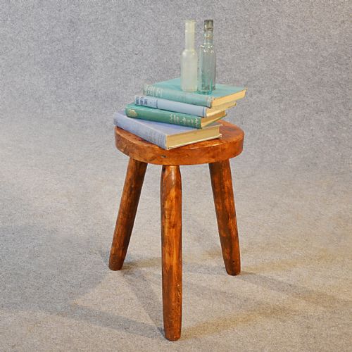 Antique Elm Stool Three Leg Milking English Country Seat C1900