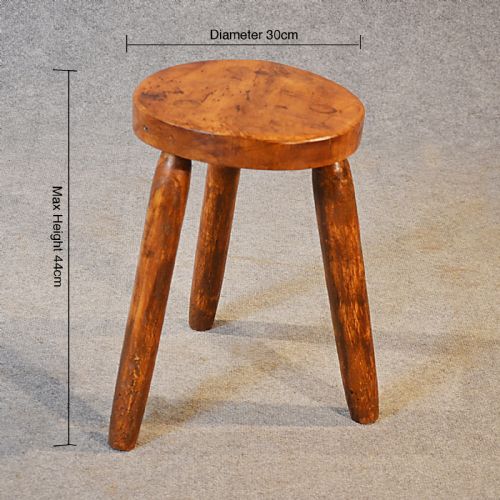 fig 1. Antique Elm Stool Three Leg Milking English Country Seat c1900