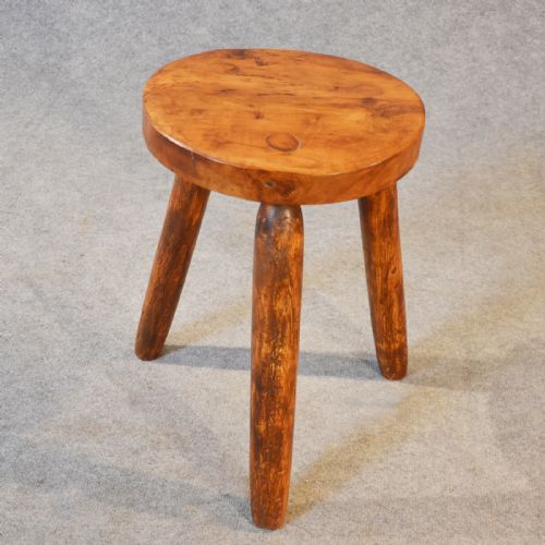 fig 2. Antique Elm Stool Three Leg Milking English Country Seat c1900