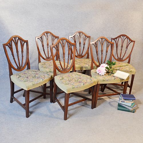 Antique Set 6 Six Victorian Hepplewhite Dining Chairs English Shield Back C1850