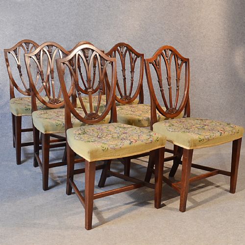 fig 2. Antique Set 6 Six Victorian Hepplewhite Dining Chairs English Shield Back c1850