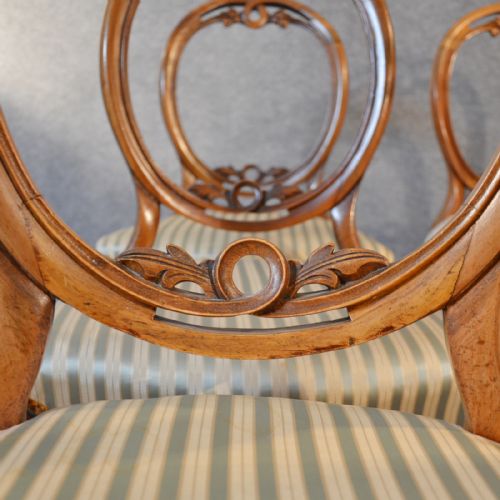 fig 2. Antique Set Six Early Victorian Walnut Dining Chairs English Balloon Back c1850