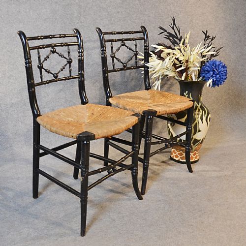 Antique Pair Chairs Aesthetic Movement Period Ebonised Victorian English C1880