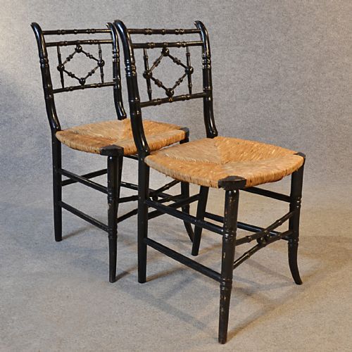 fig 2. Antique Pair Chairs Aesthetic Movement Period Ebonised Victorian English c1880